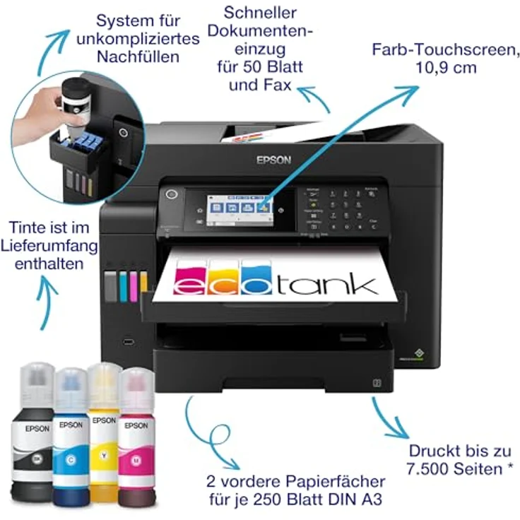 Epson EcoTank ET-16605 DIN-A3+-Multifunktions-WLAN-Tintentankdrucker mit Fax, ADF, Ethernet, Touchscreen, Schwarz – Bild 2