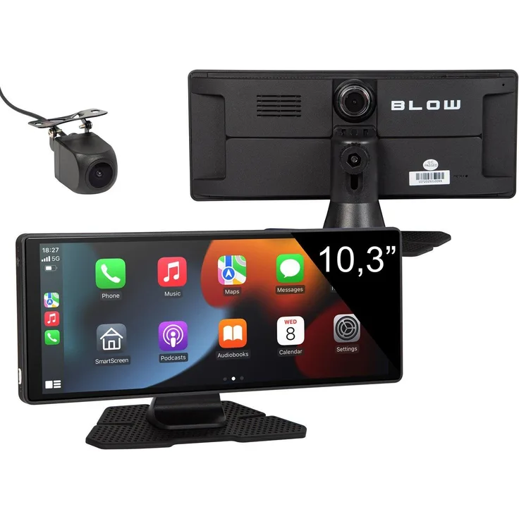 BLOW Kabellose CarPlay 5.0 Multimedia-Station mit Videorekorder, Rückfahrkamera und 10,1 cm Display