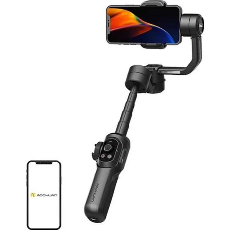AOCHUAN S2 Gimbal, 3-Achsen Stabilisierungsgimbal mit 6 Aufnahmemodi, integrierter Beleuchtung und OLED-Bildschirm, schwarz