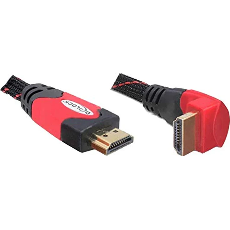 DeLOCK High Speed HDMI Kabel mit Ethernet, HDMI A Stecker gewinkelt, 4K, 5 m, rot – Bild 1