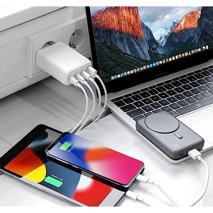 revolt PD Ladegerät, 120W PD 4-Port-USB-Netzteil in Weiß, inkl. 2x 100W-PD-USB-C-Ladekabel, intelligentes Quick-Charge-Ladegerät für iPhone und mehr – Bild 4