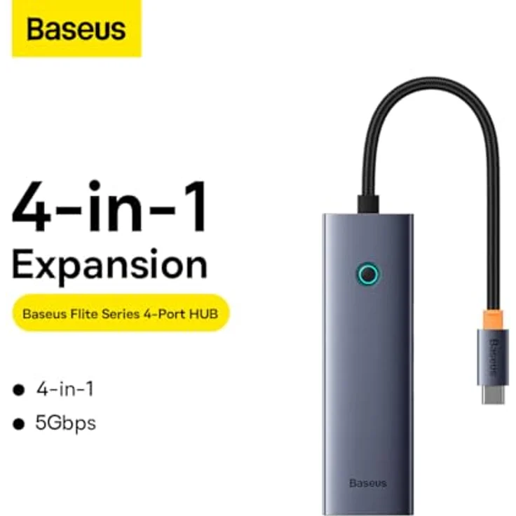 Baseus 4in1 Hub UltraJoy, USB-C zu USB 3.0 Hub mit 4 Ports und Datentransfer bis 5 Gbps, space grey – Bild 7