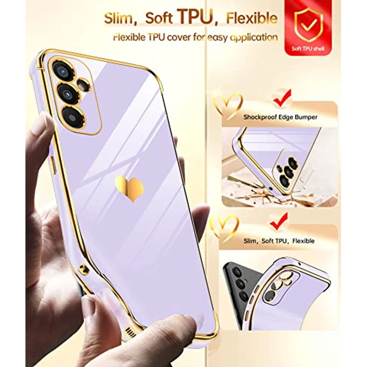 LeYi Handyhülle für Samsung Galaxy A34 5G, Stoßfest mit 2 Schutzfolien, Cute Herz Muster in Lila, TPU Silikon, Kameraschutz und kratzfest – Bild 4