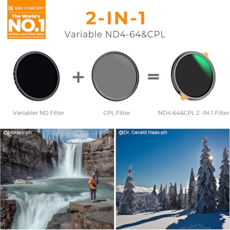 K&F CONCEPT Nano-X Polfilter ND Filter 58mm, 2-in-1 CPL & ND4-ND64, ultradünner, nanobeschichteter Graufilter mit stufenloser Lichtkontrolle – Bild 2