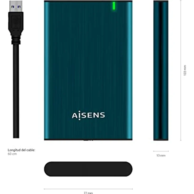 AISENS - ASE-2525PB - Externes Festplattengehäuse für 2,5 Zoll SATA A USB 2.0/USB 3.0/USB 3.1 GEN1, Pazifikblau – Bild 4