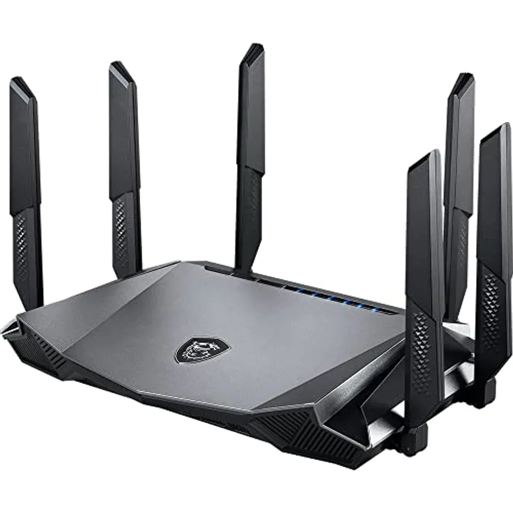 MSI Radix AX6600 WiFi 6 Tri-Band Gaming Router - Schnelles WLAN mit bis zu 6600 Mbit/s (5GHz, 2,4GHz Wireless), AI QoS Priority, MU-MIMO, Beamforming, WPA3, 2.5G WAN/LAN & 4X 1G LAN Anschlüsse
