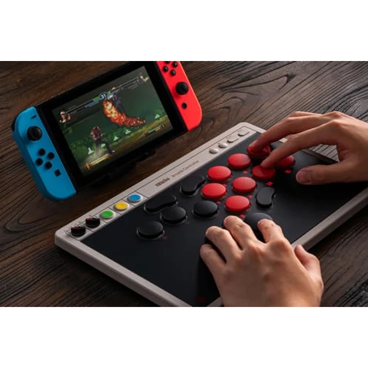 8bitdo Arcade Controller, Gaming Controller mit vollständiger Tastenanordnung, Bluetooth und 2,4-GHz-Funk, Grau-Schwarz – Bild 7