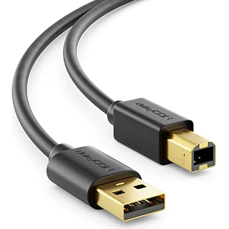 deleyCON 1,5m USB 2.0 Datenkabel Druckerkabel Scannerkabel - USB A-Stecker zu USB B-Stecker für Drucker Scanner Printer - Schwarz