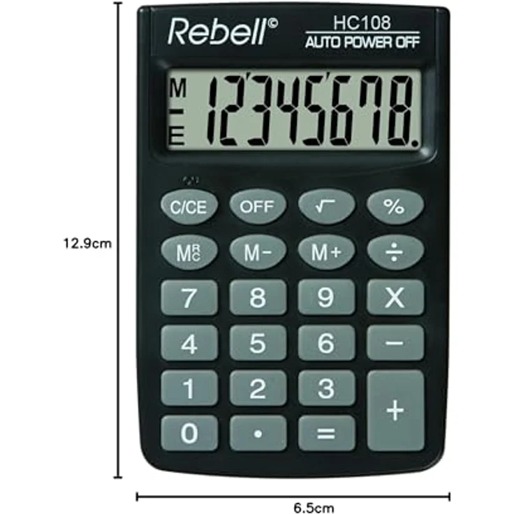 Rebell RE-HC108 Taschenrechner, 8-stelligem LCD Display und dreifacher Speicherfunktion, schwarz – Bild 4