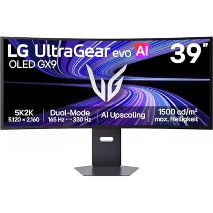 LG Ultragear™ 39GX950B-B, 39 Zoll 21:9 Curved 5K2K OLED Gaming Monitor, 165Hz/330Hz Dual Mode, AI Upscaling, DisplayHDR True Black 500, AMD FreeSync Premium Pro, USB-C (90W), Schwarz