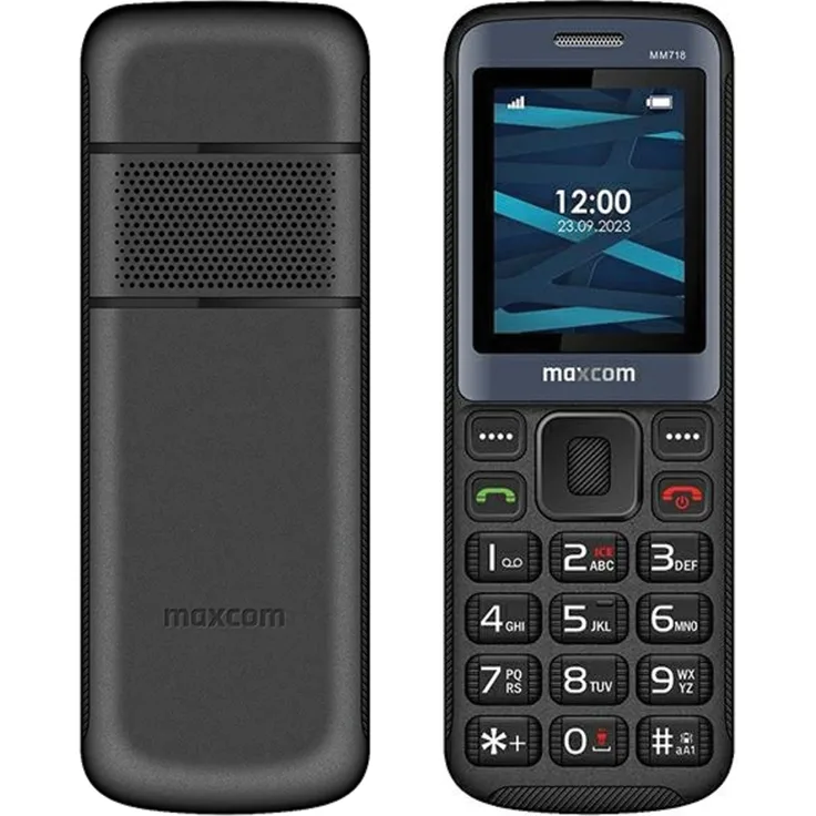 Maxcom MM718 LTE, kompaktes Tastenhandy mit 1,77 Zoll Display, Schwarz/Schwarz, Nano-SIM, erweiterbarer Speicher