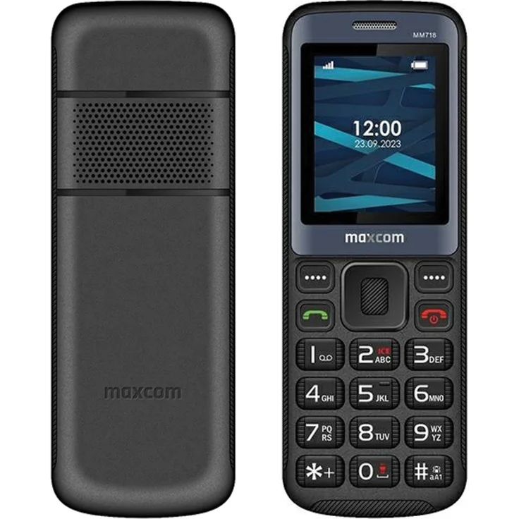 Maxcom MM718 LTE, kompaktes Tastenhandy mit 1,77 Zoll Display, Schwarz/Schwarz, Nano-SIM, erweiterbarer Speicher
