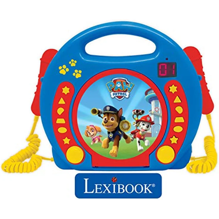 Lexibook PAW Patrol Helfer auf vier Pfoten Chase CD-Player mit 2 integrierten Mikrofonenv, Programmierfunktion, Kopfhörer-Anschluss, für Kinder, AC-Betrieb oder Batterie, Blau-Rot, RCDK100PA – Bild 2
