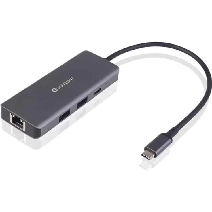 eSTUFF ES623013, USB-C Dockingstation mit 100 W Leistung, 5 Gbit/s, 3840 x 2160 Pixel, Grau