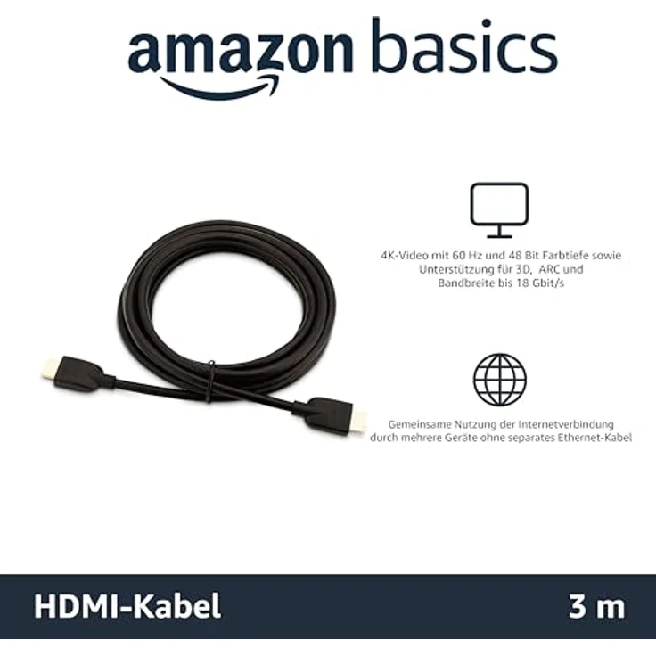 AmazonBasics ? Hochgeschwindigkeitskabel, Ultra HD HDMI 2.0, unterstützt 3D-Formate, mit Audio Return Channel, 3 m – Bild 3