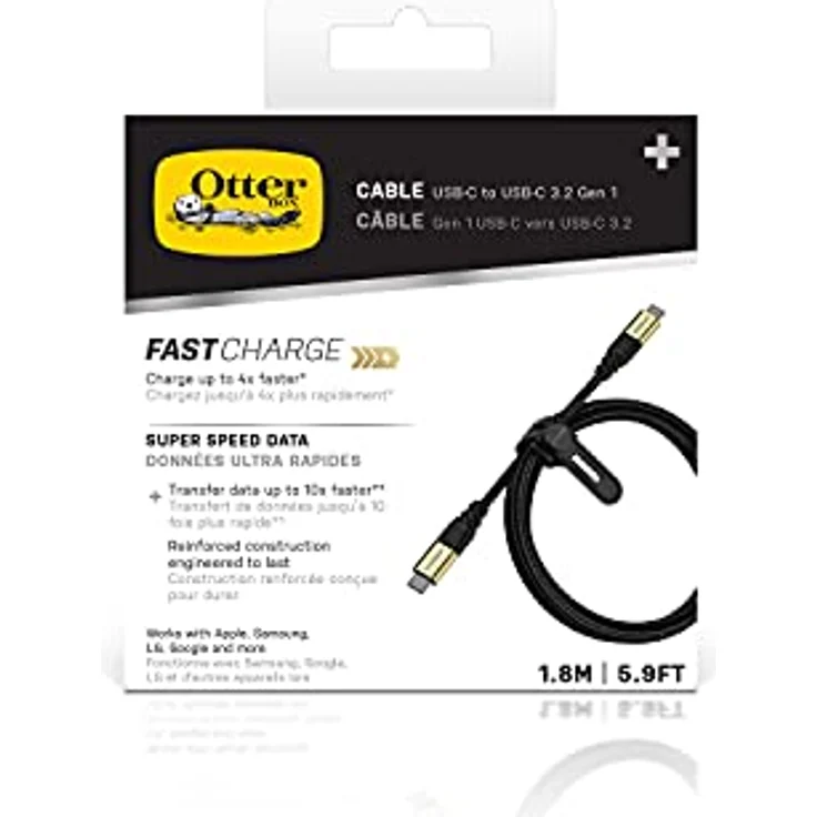 OtterBox verstärktes, umflochtendes Premium USB-C auf USB-C Kabel, USB-C 3.2 Gen 1, Schnelllade Kabel für Smartphone und Tablet, Ultra-Robust und getestet auf Biegsamkeit und Flexibilität,1.8M,Schwarz – Bild 3