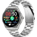 Knauermann PRO 3 (2024) Silber Smartwatch - EKG + HRV, SOS Funktion, AMOLED Display, BT Bluetooth, Schlafapnoe, Titanband Schwarz, 14-24, rund