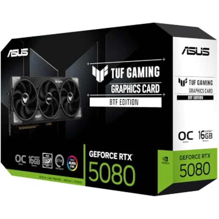 ASUS TUF-RTX5080-O16G-BTF-GAMING, GeForce RTX 5080, 16 GB GDDR7, 256 Bit, 7680 x 4320 Pixel, PCI Express 5.0, effizientes Kühlsystem mit zwei Lüftern – Bild 9