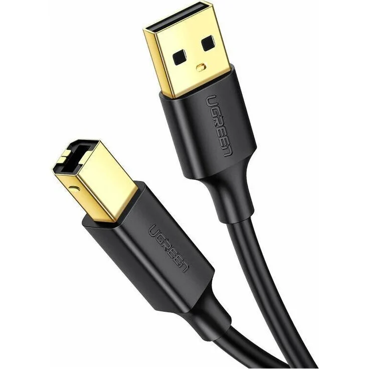 UGREEN US135 USB 2.0 AB-Druckerkabel, vergoldet, 2m, schwarz, für Drucker und Scanner, 480 Mbit/s 데이터 전송속도