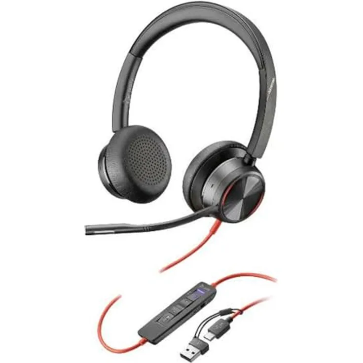 Poly Headset Blackwire C8225-M Stereo USB-C/A Teams 8X225AA, Außergewöhnliche Audio Performance, Noise Cancelling Mikrofon, Hybrid Active Noise Canceling, schwarz
