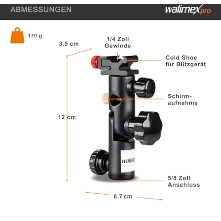 Walimex Metall Blitz- und Schirmhalter (für Kompaktblitze und Reflex--Durchlichtschirme) – Bild 5
