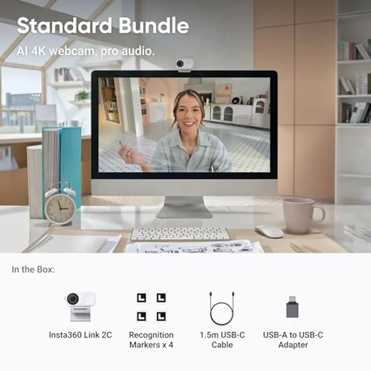 INSTA360 Link 2C Polarweiß, KI-gesteuerte 4K-Webcam mit HDR-Technologie und automatischem Zoom – Bild 3