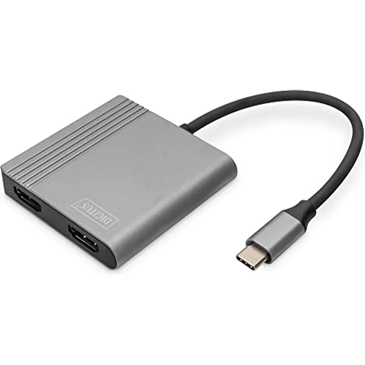DIGITUS USB-C - 2X HDMI Adapter, 18 cm 4K/30Hz, Silber, Aluminium Gehäuse
