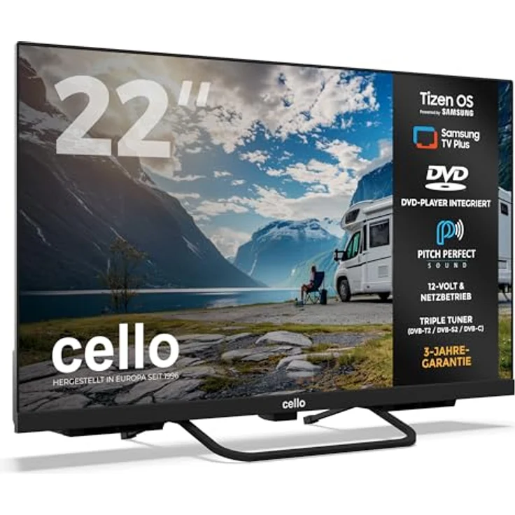 CELLO CTrav 22TZF, 22 Zoll Smart Camping LED TV mit DVD Player, Tizen OS, Triple Tuner, 12V/24V/230V Multispannung, Pitch Perfect Sound – Bild 2