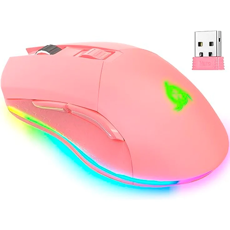 KLIM Blaze, Wiederaufladbare kabellose RGB Gaming Maus mit hochpräzisem Sensor, bis zu 10000 DPI, Ergonomisches Design, Kabel- und Funkmodus, Rosa – Bild 1
