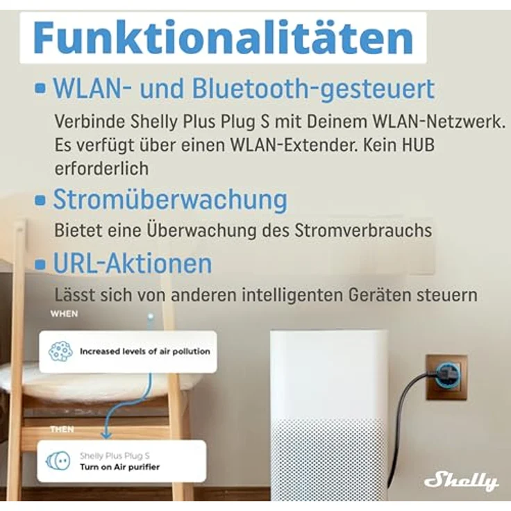 Shelly Plus Plug S - Intelligente Steckdose Funktioniert mit Alexa & Google Home, programmierbare mit Sprachsteuerung, Bluetooth und Wi-Fi-Gerät zur Automatisierung von Geräten Strommessung, Schwarz – Bild 3