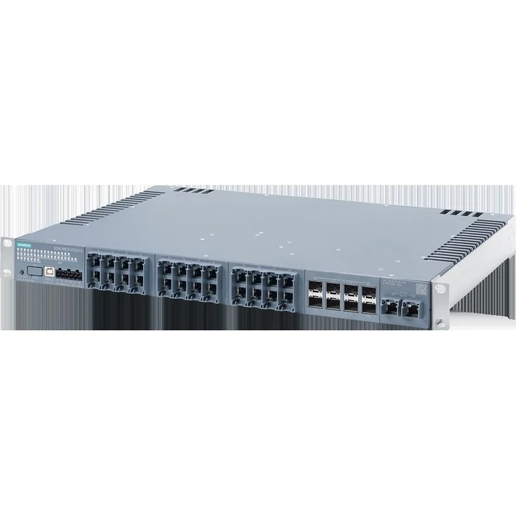 Siemens Scalance XR326-8, Managed Netzwerk Switch mit 24x 100/1000 Mbit/s RJ45 Ports, 8x 1G/10G SFP+ Ports, LED-Diagnose, 19" Rack, DC 24V