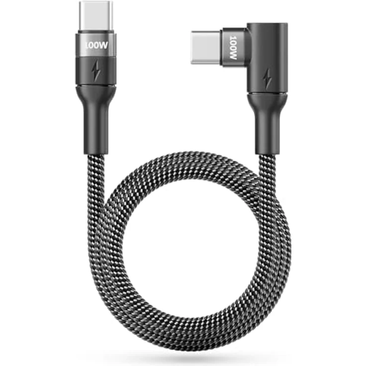 deleyCON 1,5m 100W USB C Ladekabel, gewinkelt 90 Grad, Power Delivery 3.0, schnellladend, kompatibel mit iPhone 17, Samsung Galaxy, MacBook und mehr – Bild 3