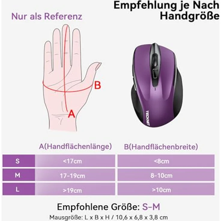 TECKNET Bluetooth Maus, ergonomische kabellose Maus mit 4800 DPI, Tri-Modi (BT 5.0/3.0 + 2.4G), 30 Monate Batterielaufzeit, leise Funkmaus für Windows, Mac OS, Android – Bild 5
