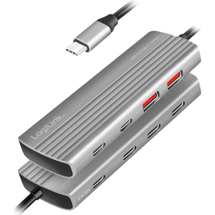 LogiLink UA0414 Ultra-Slim USB 3.2 Gen2 Hub mit PD 100W, Space Grau – Bild 4