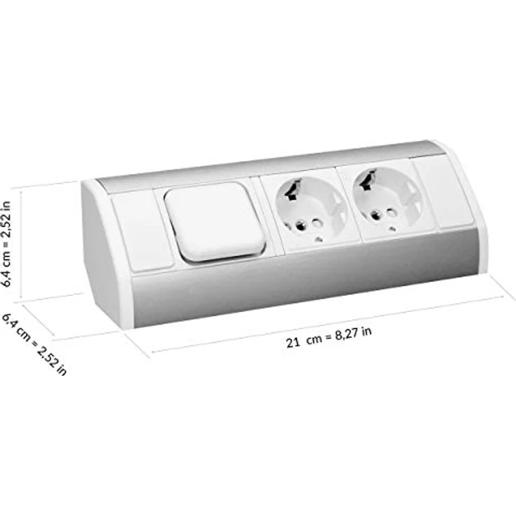 ORNO GM-9002/W-G(GS) Ecksteckdose 2 Fach mit Schalter und Kindersicherung 45° Aufbau-Montage, 3680W, für Küche, Büro und Arbeitsplatte (Weiß) – Bild 3