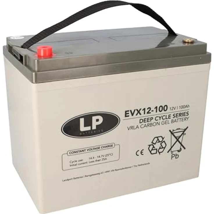 Landport LP EVX12100, 12V 100Ah Deep-Cycle AGM-Gel Akku, wartungsfrei, hohe Zyklenfestigkeit, schwarz – Bild 1