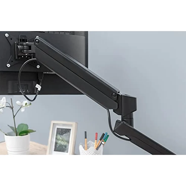 DIGITUS Monitorhalterung mit Tischklemme, Single-Mount, Gasdruckfeder und integrierter USB-C Dock, geeignet für bis zu 30-Zoll Monitore, schwarz – Bild 3