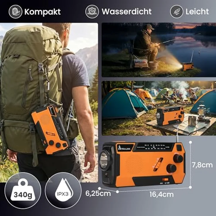 Extralink SR-4000 Notfallradio, Solar & Kurbel mit 4000mAh Powerbank und SOS-LED Taschenlampe, Schwarz – Bild 8
