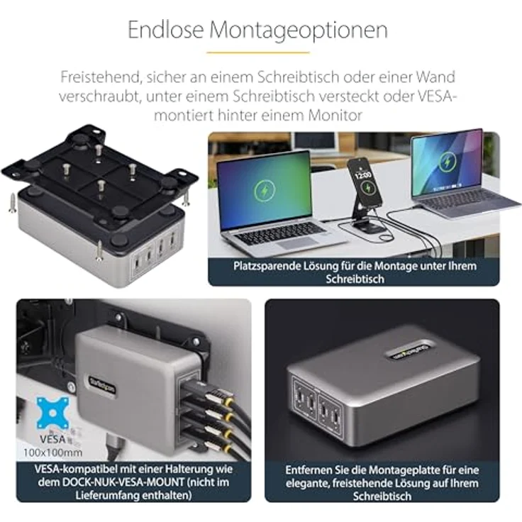 Startech.com 4-Port USB-C Charger, 240W Netzteil mit Power Delivery 3.1 und Oberflächenmontagehalterung – Bild 4
