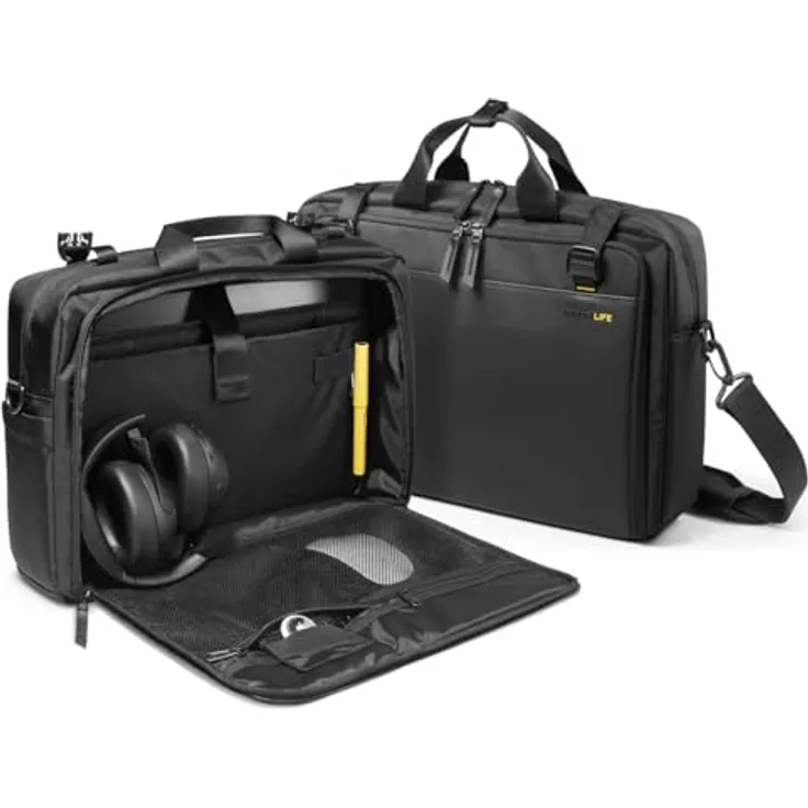 Spigen Klasden Laptop Bag, Notebooktasche für 16 Zoll Laptops, Schwarz mit doppeltem Reißverschluss und Laptopständer-Funktion