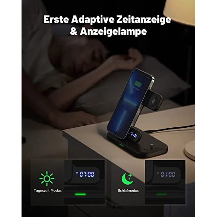 INIU 3 in 1 Wireless Charger Station, 15W Induktive LadestationSchnelles Kabelloses Ladegerät Handy Phone Stand für iPhone 14 13 12 11 Pro Max/Mini/XS/XR/X/SE, für iWatch 8/7/6/SE/5/4/AirPods 2/3/Pro – Bild 3