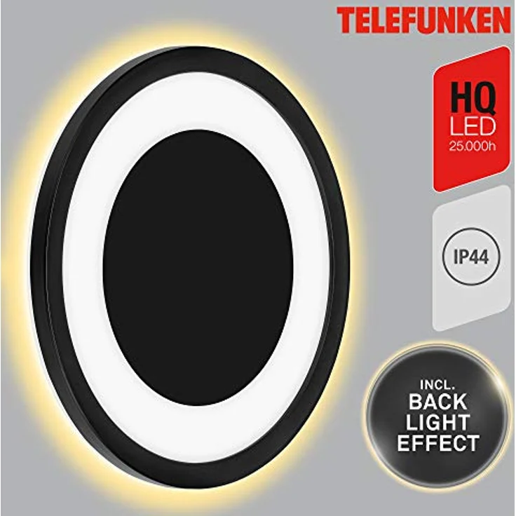 TELEFUNKEN - LED Außenwandleuchte, Außenwandlampe 1-flammig, inkl. Backlight Effekt, inkl. Dekorplatte, 15 Watt, 2.000 Lumen, 4.000 Kelvin, IP44, Weiß/Schwarz, Rund, Ø 28cm – Bild 3