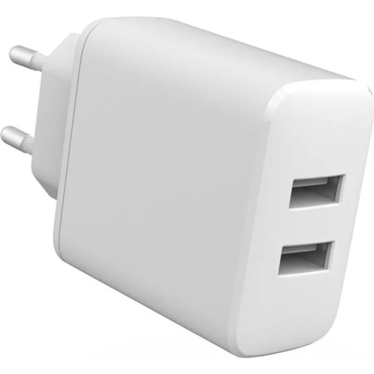 eSTUFF INFINITE USB-A Ladegerät, 24W mit 2xUSB-A, EU-Stecker, 100% recycelter Kunststoff, Weiß