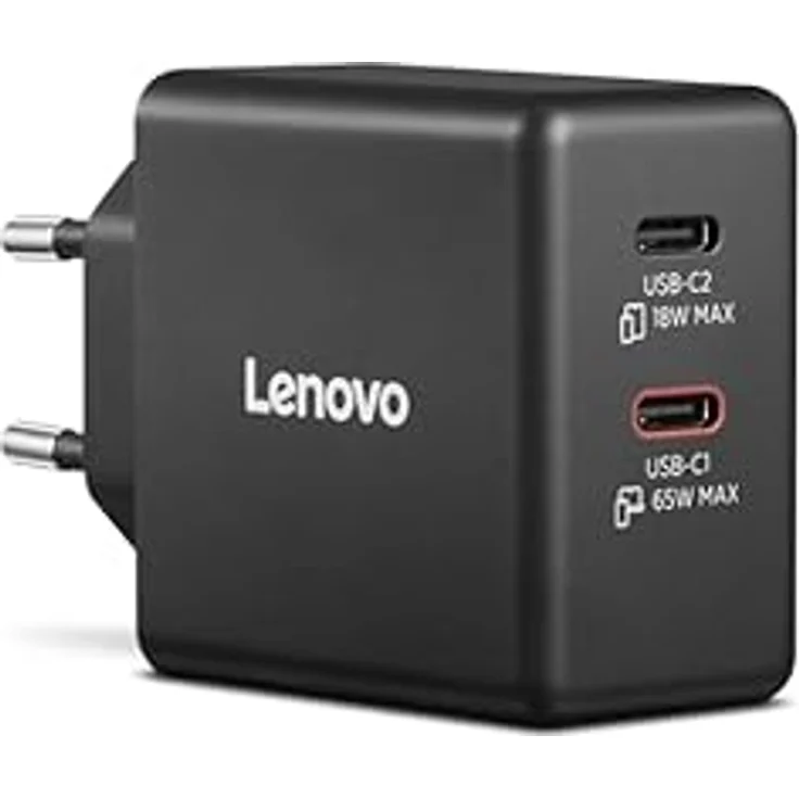 Lenovo Dual USB-C 65W GaN Power Adapter, Notebook Netzteil mit 2x USB-C Anschlüssen, kompakt und leicht, schwarz – Bild 1
