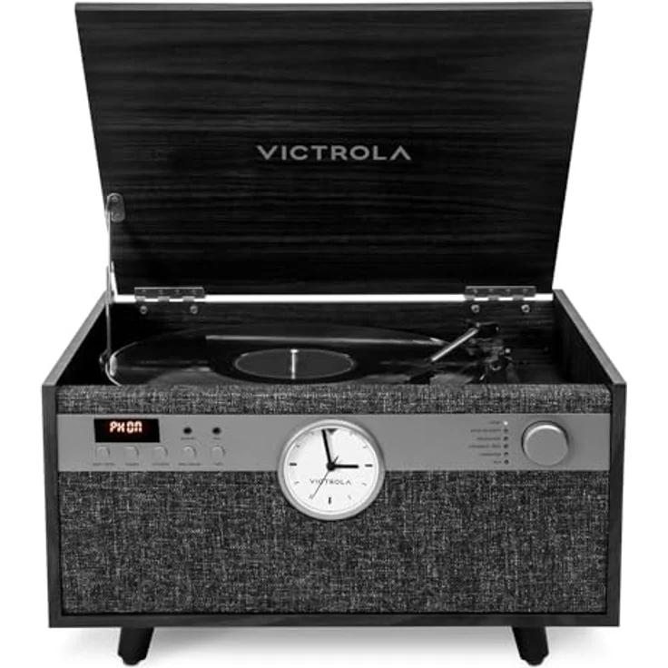 Victrola VTA-830SB-BLK-INT, Vollautomatischer Plattenspieler mit Bluetooth-Streaming, 3 Geschwindigkeiten und integriertem Kassettendeck, Schwarz – Bild 2