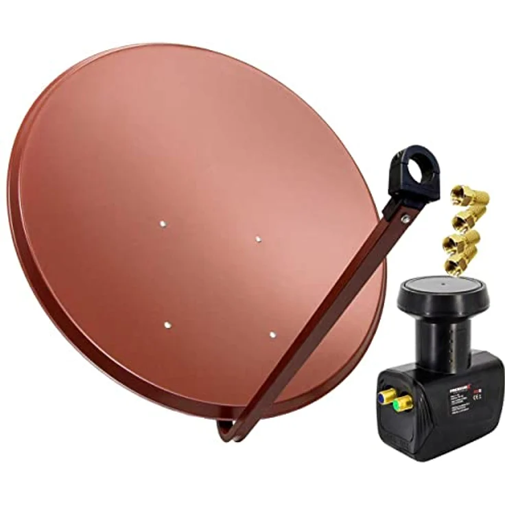 Premium X Satelliten-Komplettanlage PXS100, 100cm Satellitenschüssel in Ziegelrot, Twin LNB für bis zu 2 Teilnehmer, wasserdicht und UV-beständig, geeignet für 4K Ultra HD – Bild 1
