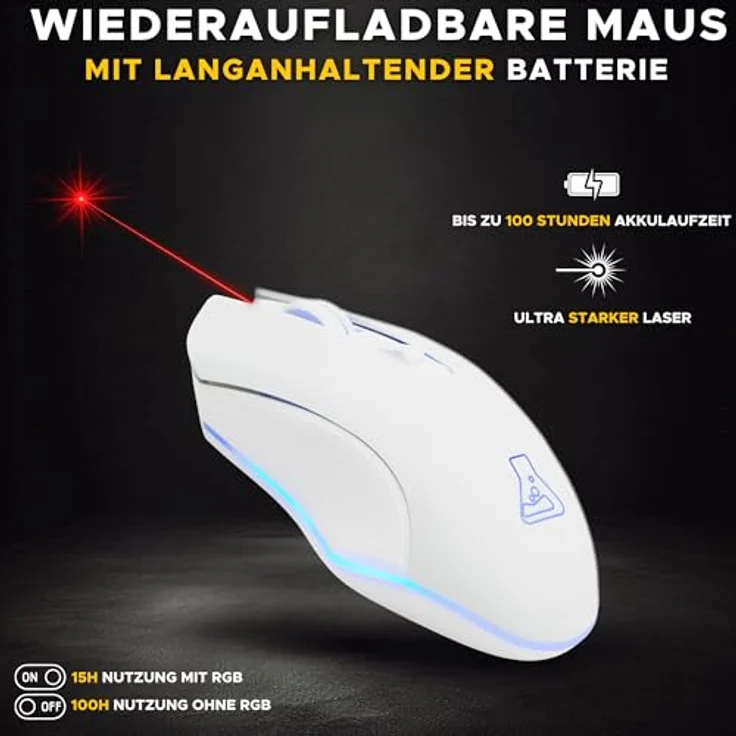 THE G-LAB Kult Helium kabellose Gaming-Maus, wiederaufladbar, 3200 DPI, Retro-Beleuchtung, 7 Farben, für Computer/Mac/PS5/Xbox - Weiß – Bild 4