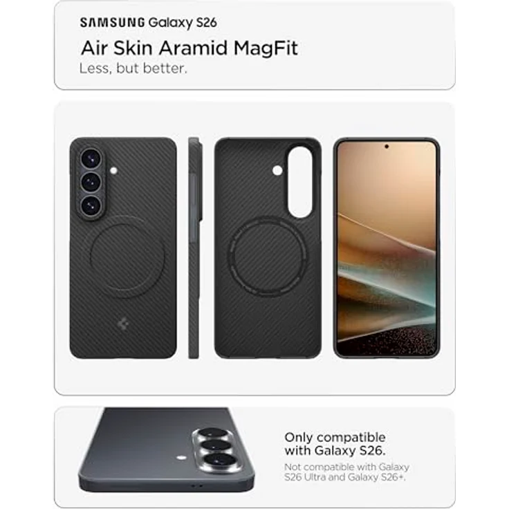 Spigen Air Skin Aramid MagFit Hülle für Samsung Galaxy S26 – Ultrathin, Stoßfest, Premium Aramidfaser, Schwarz, Kompatibel mit MagSafe – Bild 3