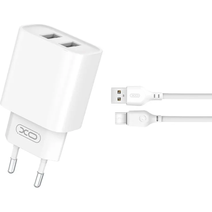 XO Wandladegerät CE02C, 2x USB 2,1A, weiß, inklusive USB-C-Kabel
