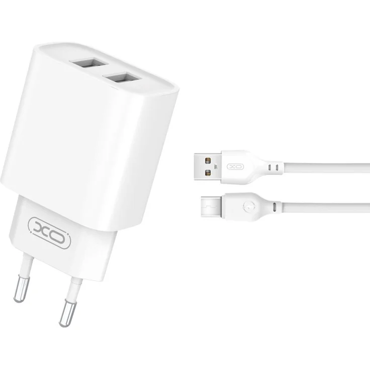 XO Wandladegerät CE02C, 2x USB 2,1A, weiß, inklusive USB-C-Kabel